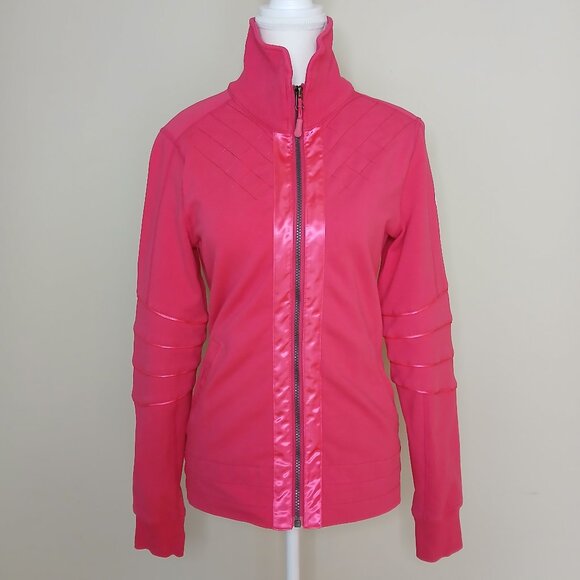Lululemon Mogul Full-Zip Satin Ribbon Trim Jacket RARE size 8 hot pink - Picture 2 of 9